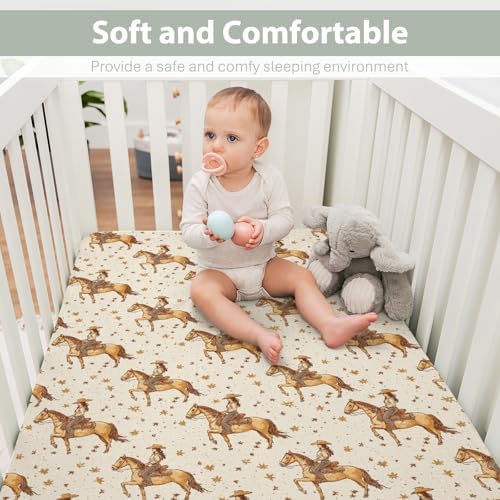 Retro Western Cowgirl Stars Crib Sheets 52x28