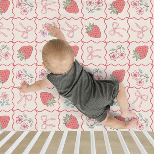 52x28 Inch Boho Strawberry Crib Sheet for Girl