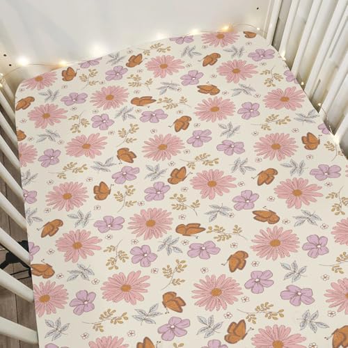 Vintage Wildflowers Butterflies Crib Sheets 28x52 Inch