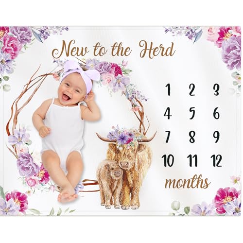 CraftyDream Highland Cow Monthly Milestone Blanket