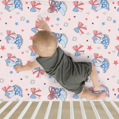 Pink July 4th Cowgirl Crib Sheets 52x28Inch