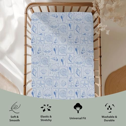 Blue Seashells Crib Sheets 52x28 Universal Fit