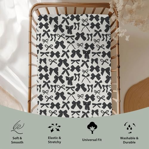 Black Bows Crib Sheets - 52x28 Soft Stretchy Fitted Mattress Cover