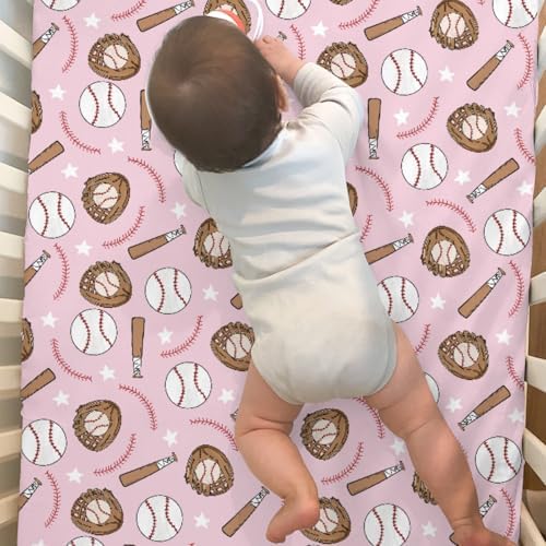 Pink Blue Baseball Crib Sheets 2 Pack