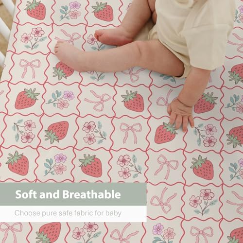 52x28 Inch Boho Strawberry Crib Sheet for Girl