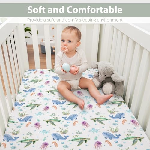 ZoUbqchY Pastel Sea Animals Crib Sheets 52x28In