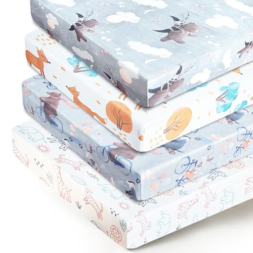 Dormlony Stretchy Fitted Crib Sheets 4 Pack Animals