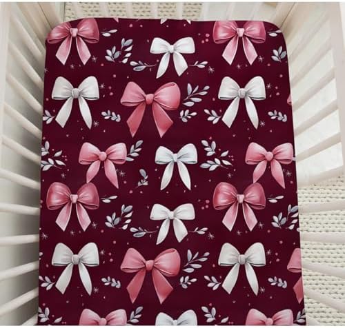 Pink White Bows Crib Sheets for Baby Girls and Boys 1