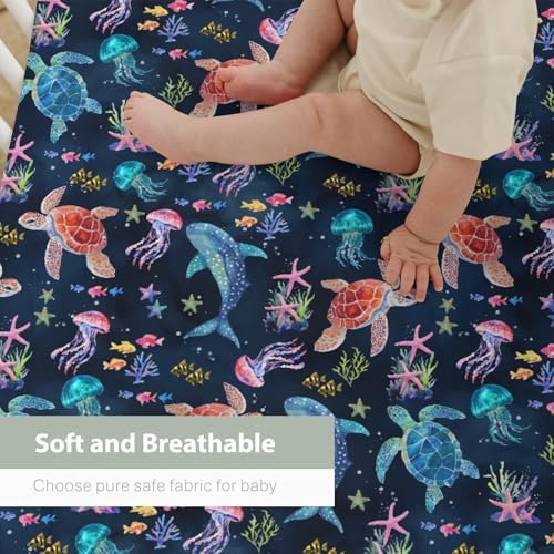 Fantasy Sea Animals Crib Sheet for Boy Girl 28x52