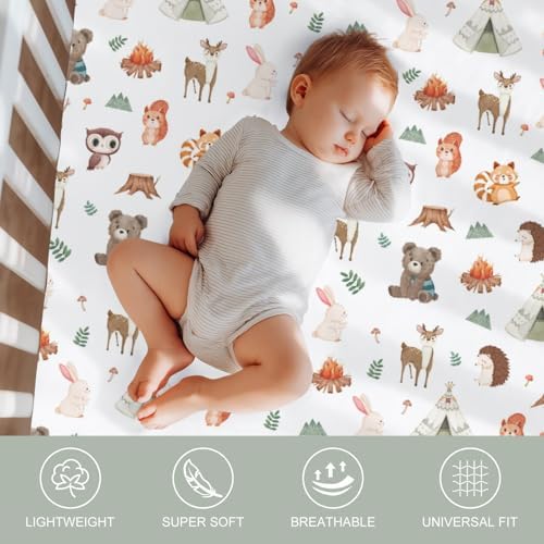 Camping Animals Baby Crib Sheets 52x28In 2 Pack