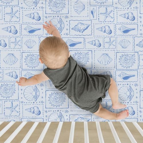 Blue Seashells Crib Sheets 52x28 Universal Fit