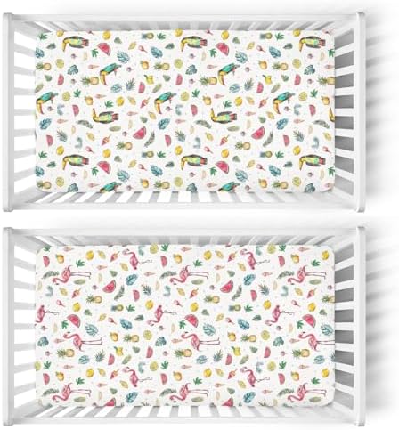 Flamingo Toucan Crib Sheets 2 Pack - Soft Snug Fitted Mattress Cover