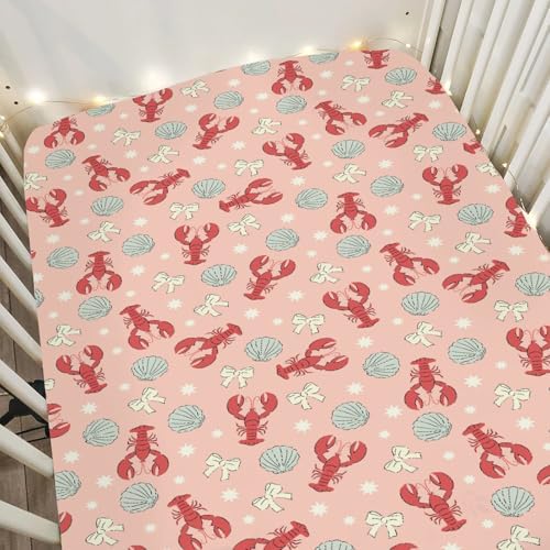 Red Coastal Lobsters Baby Crib Sheets 28x52 Inches 1