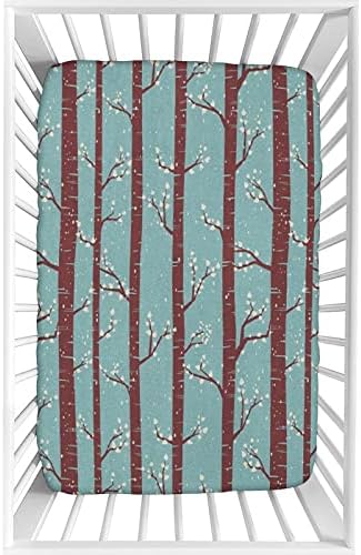 XISUNYA Decorative Crib Sheet Set Pale Blue Maroon Cream
