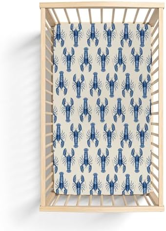 Blue Lobster Baby Crib Sheets 52x28 Nautical Design