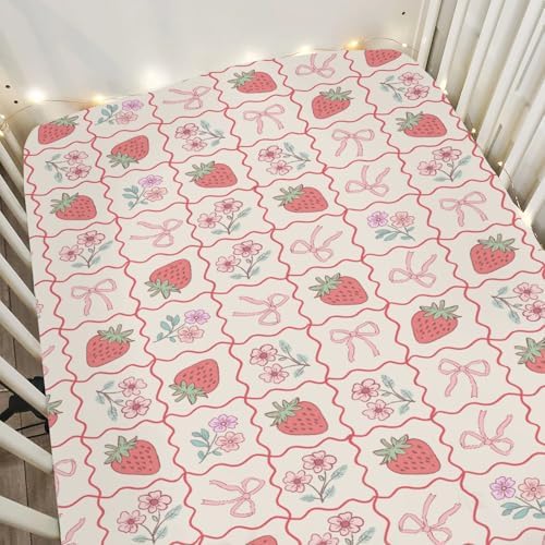 52x28 Inch Boho Strawberry Crib Sheet for Girl