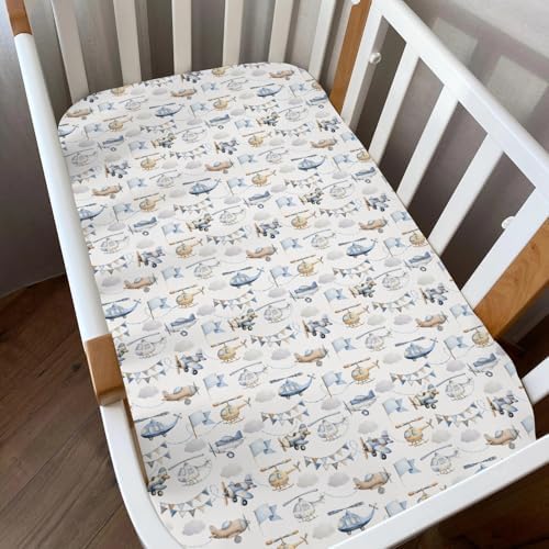 Watercolor Airplanes Helicopters Baby Crib Sheets 2 Pack