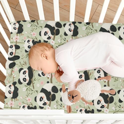 MNSRUU Crib Sheets for Boys Girls Panda Flowers Breathable Fitted Playard Bedding