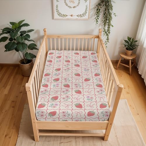 52x28 Inch Boho Strawberry Crib Sheet for Girl