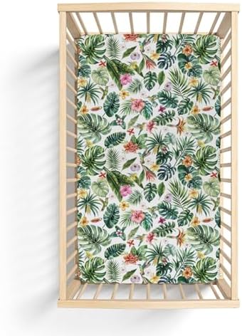 Tropical Flower Leaves Hummingbirds Crib Sheets 52x28