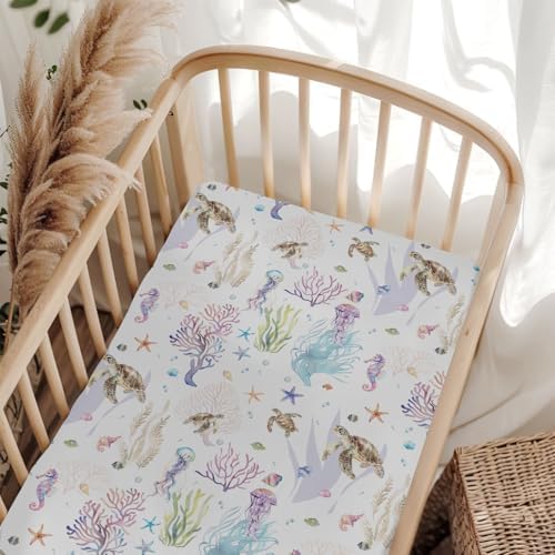 Retro Sea Animals Baby Crib Sheets 52x28 1