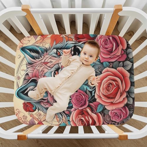 Wolf Rose Crib Sheets Pack N Play 39x27