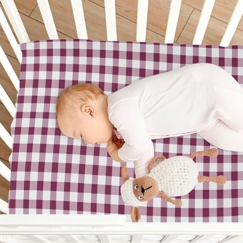 MNSRUU Crib Sheets for Boys Girls Maroon Gingham Pattern 1