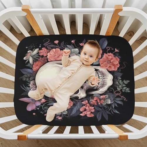 Floral Sugar Skull Crib Sheets Soft Breathable 52x28