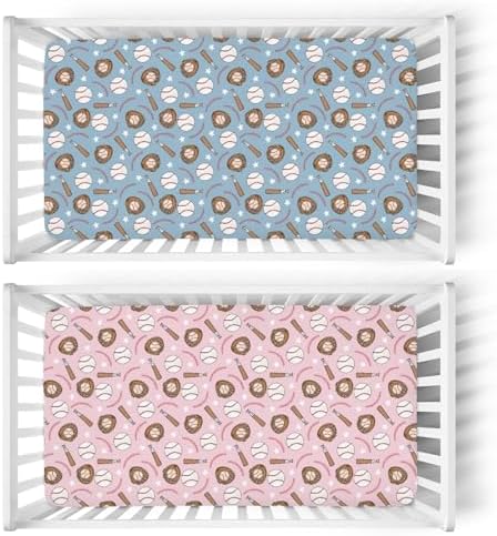 Pink Blue Baseball Crib Sheets 2 Pack