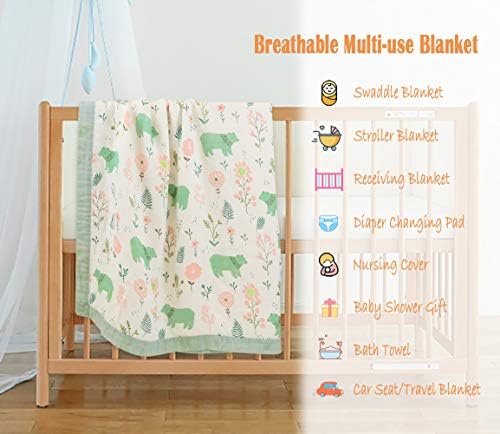 Floral Bear Muslin Swaddle Blanket 43X45 for Baby Boys Girls Toddlers