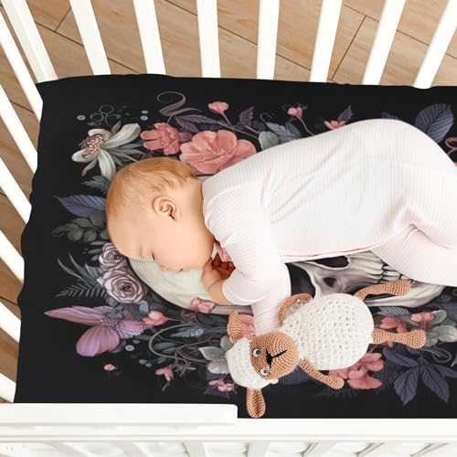 Floral Sugar Skull Crib Sheets Soft Breathable 52x28