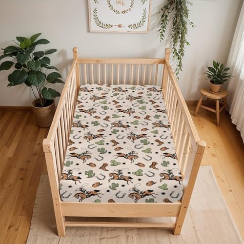 Retro Western Cowboy Crib Sheets 52x28 Inch