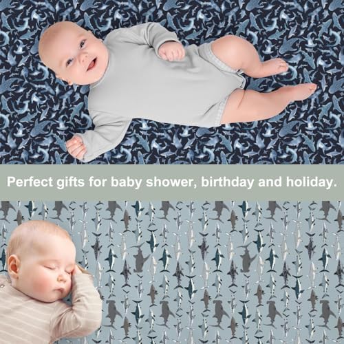 Blue Sharks Crib Sheets 2 Pack Navy Sea Shark Pattern Soft Fitted