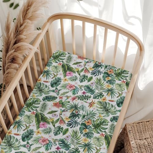 Tropical Flower Leaves Hummingbirds Crib Sheets 52x28