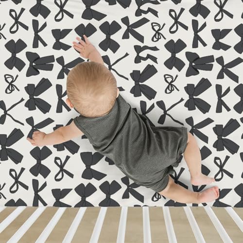 Black Bows Crib Sheets - 52x28 Soft Stretchy Fitted Mattress Cover