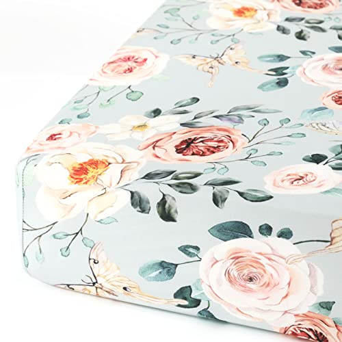 GRSSDER Stretchy Crib Sheets 2 Pack Flora Print Ultra Soft and Safe