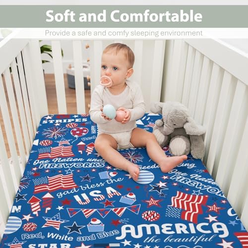 Blue Patriotic 4th of July Quote Crib Sheets