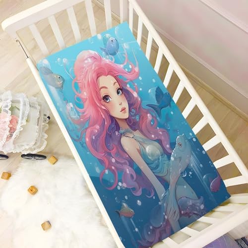 Jihqo Mermaid Girl Crib Sheets Pack N Play Set