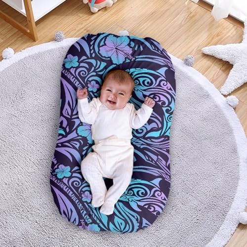 Daulesho Hibiscus Dolphin Crib Sheet Breathable Soft Blue Purple Gradient Tribal Swirl