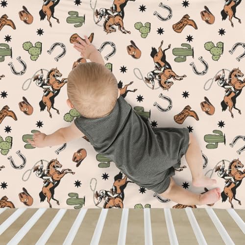 Retro Western Cowboy Crib Sheets 52x28 Inch