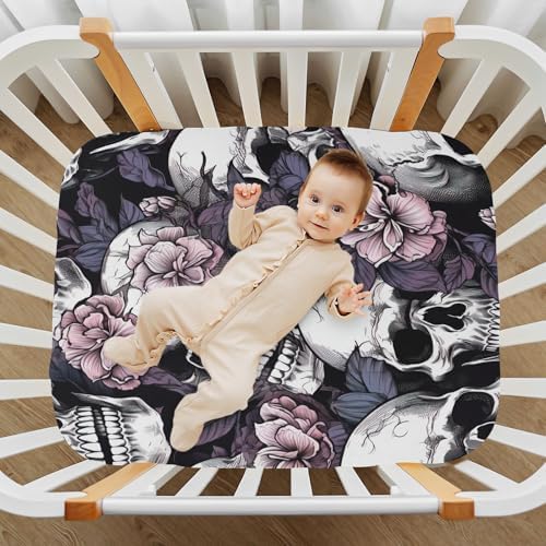 Jihqo White Skull Violet Flower Crib Sheets