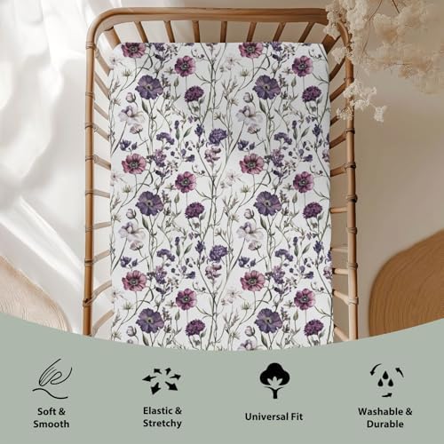 Vintage Purple Flowers Crib Sheet 52x28 Inch