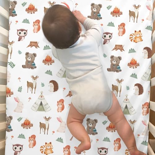 Camping Animals Baby Crib Sheets 52x28In 2 Pack