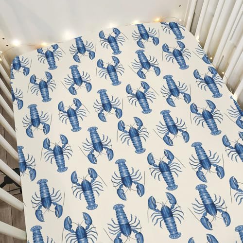Blue Lobster Baby Crib Sheets 52x28 Nautical Design
