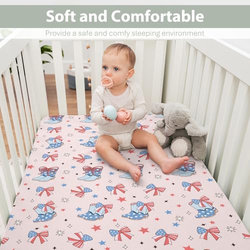 Pink July 4th Cowgirl Crib Sheets 52x28Inch