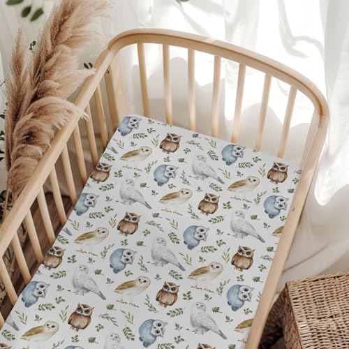 Watercolor Owls Boho Leaves Crib Sheet 28x52