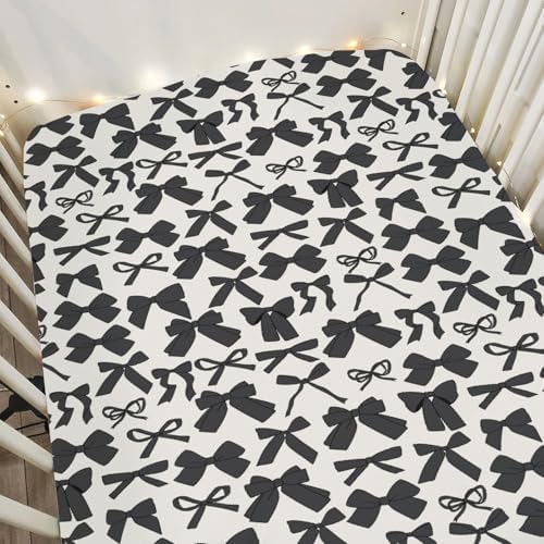Black Bows Crib Sheets - 52x28 Soft Stretchy Fitted Mattress Cover