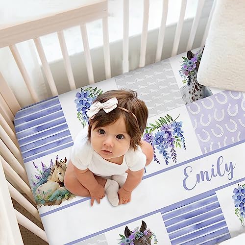 Personalized Purple Floral Crib Sheet with Name