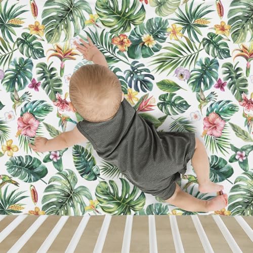 Tropical Flower Leaves Hummingbirds Crib Sheets 52x28