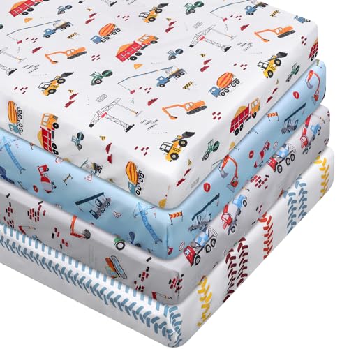 VitalCozy 4 Pcs Construction Truck Crib Sheet Set